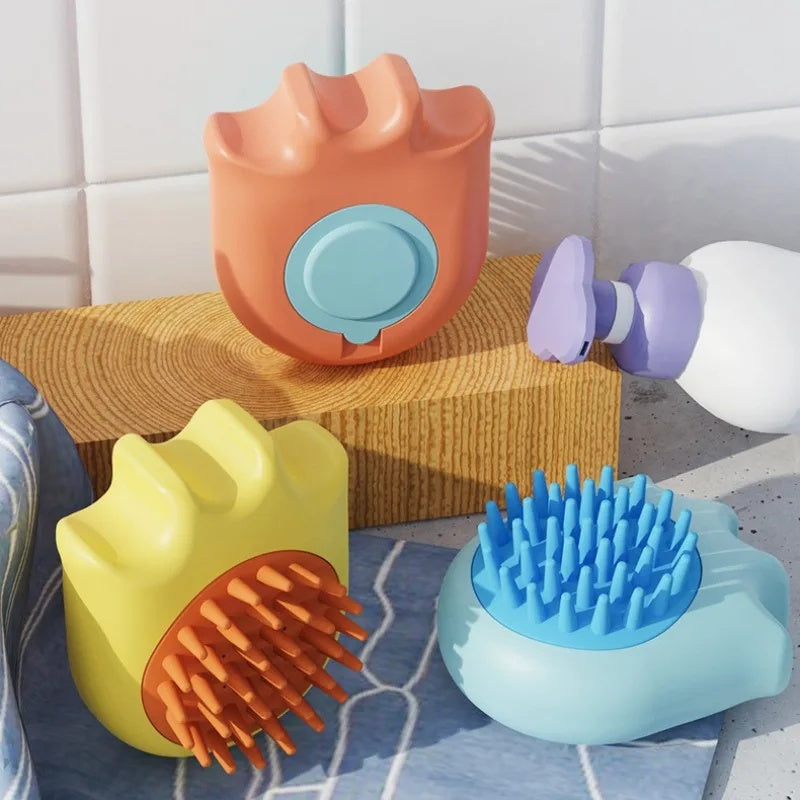 Pet Bath Brush with Massage Comb and Shampoo Dispenser for Grooming