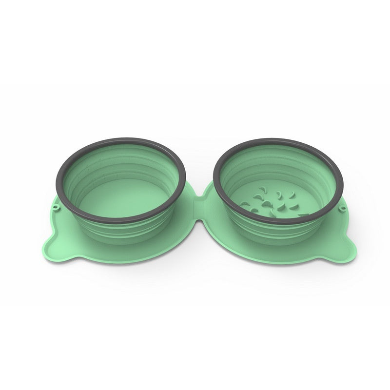 Foldable Silicone Double Pet Bowl With Non Slip Travel Design