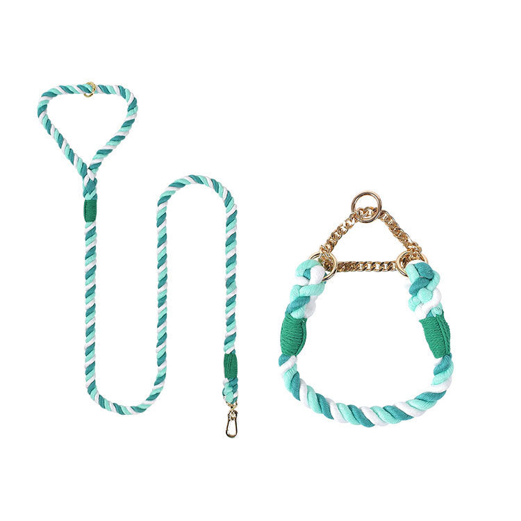 Woven Cotton Pet Leash And Collar Set For Daily Use