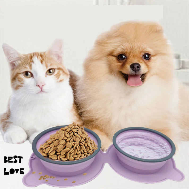 Foldable Silicone Double Pet Bowl With Non Slip Travel Design