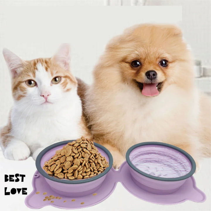 Foldable Silicone Double Pet Bowl With Non Slip Travel Design