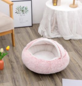 2-in-1 Round Plush Pet Bed Warm Cozy Sleeping House