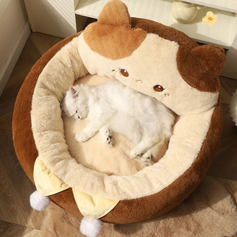 Round Warm Soft Pet Bed Cushion For Deep Comfortable Sleep
