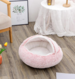 2-in-1 Round Plush Pet Bed Warm Cozy Sleeping House
