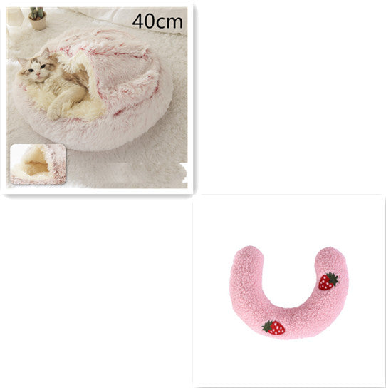 2-in-1 Round Plush Pet Bed Warm Cozy Sleeping House