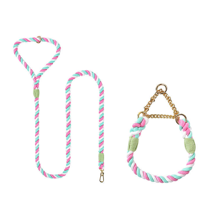 Woven Cotton Pet Leash And Collar Set For Daily Use