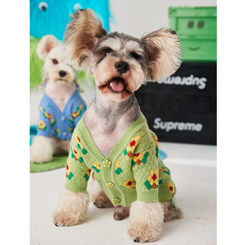 Small Floral Pet Sweater Cardigan For Stylish Everyday Wear