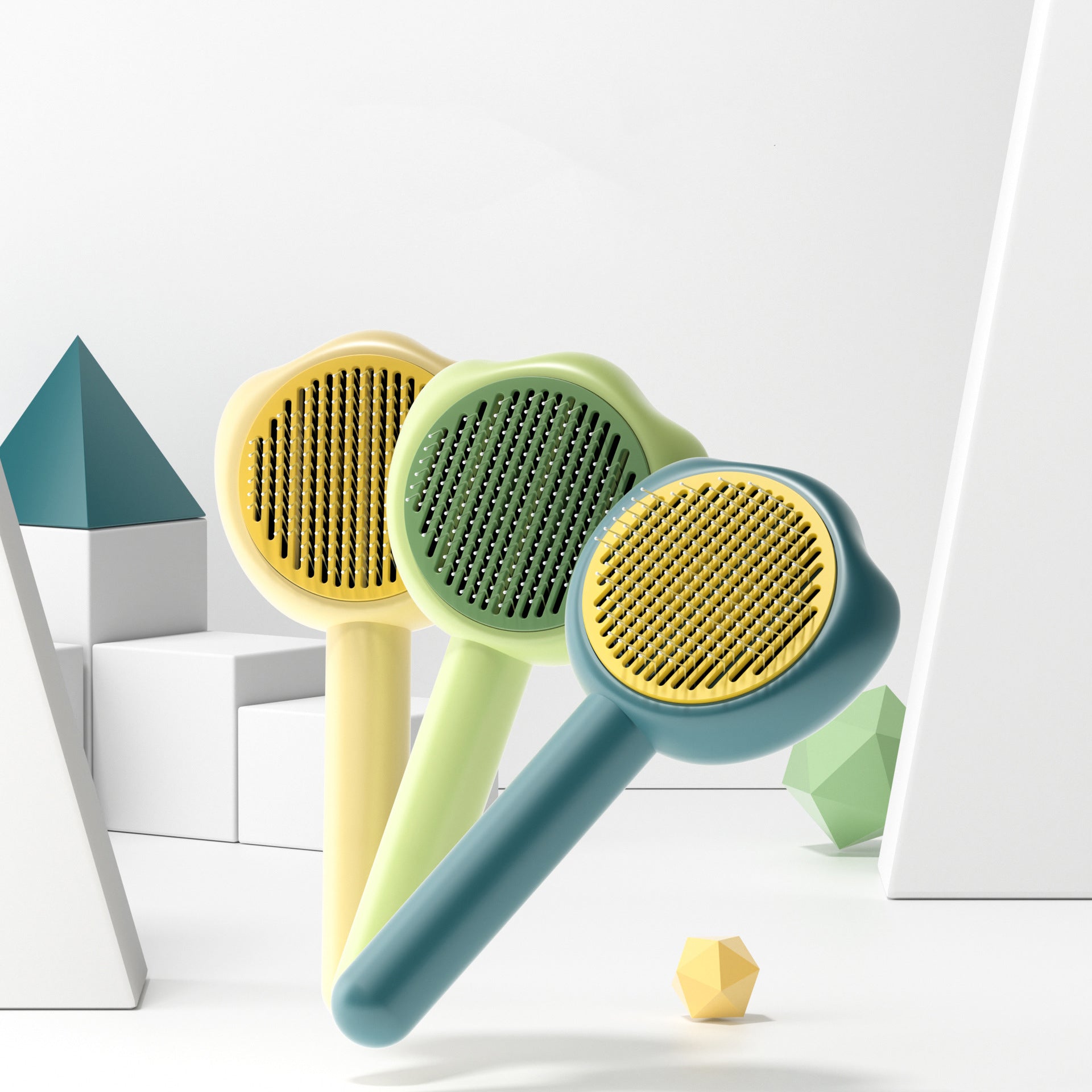 Pet Grooming Comb with Self-Cleaning Handle for Hair Removal